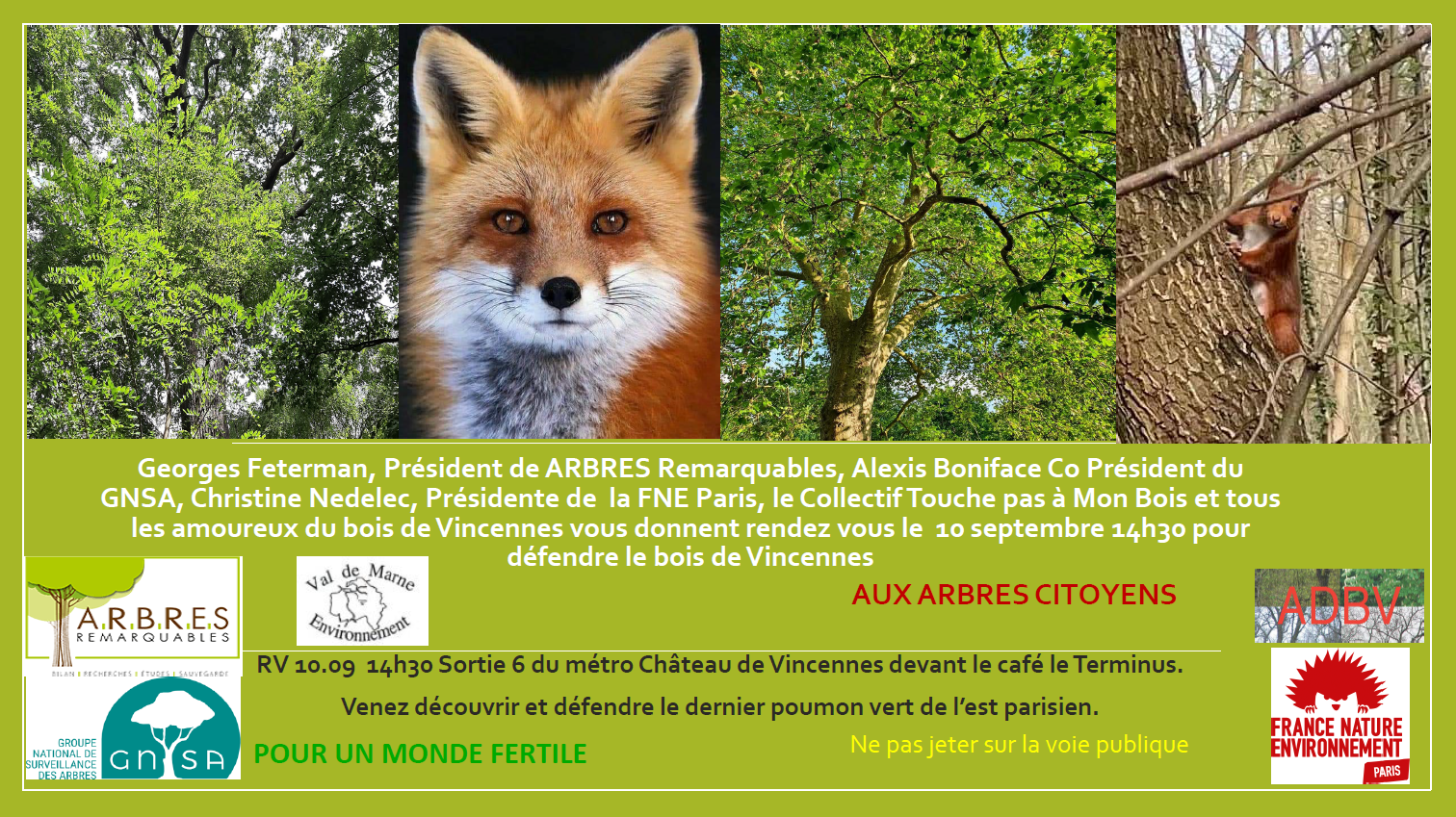 Communiqué GNSA : Samedi 10 septembre  -Mobilisation citoyenne au Bois de Vincennes